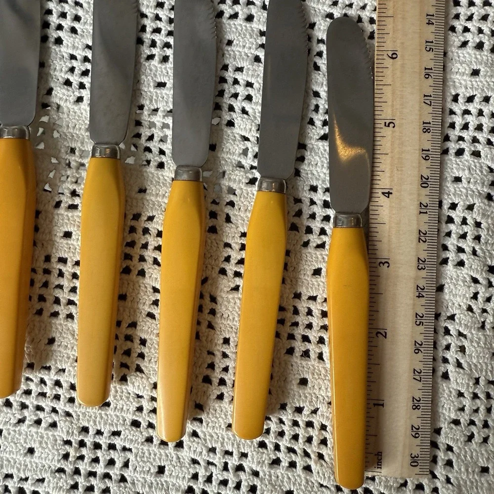 Vintage 1940s Pahl Rostfrei Germany Butterscotch Bakelite Fruit Knives Set of 6